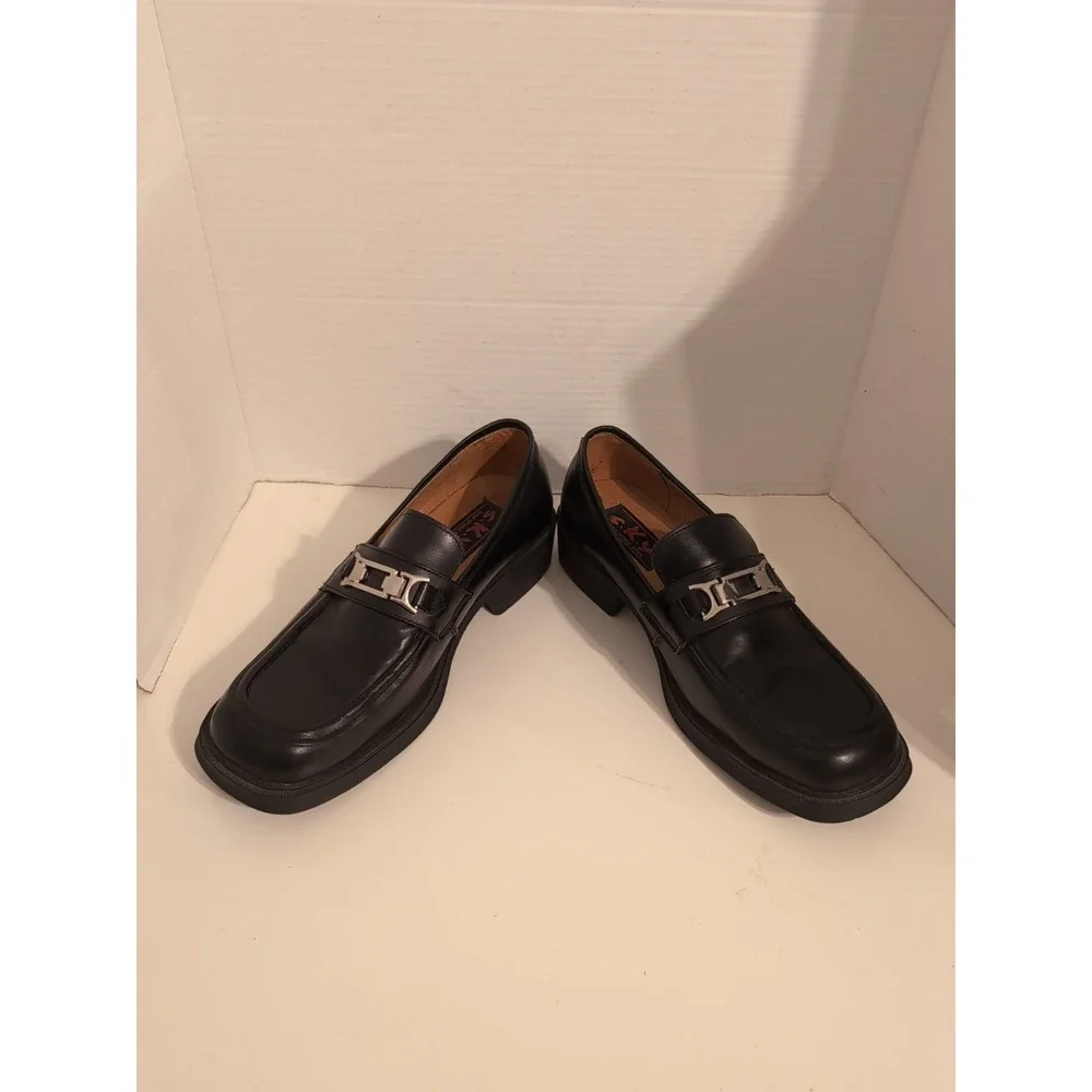 s.k.y. Men's Black‎ Leather Shoes Oxfords Silver Buckle Accent Size 10.5